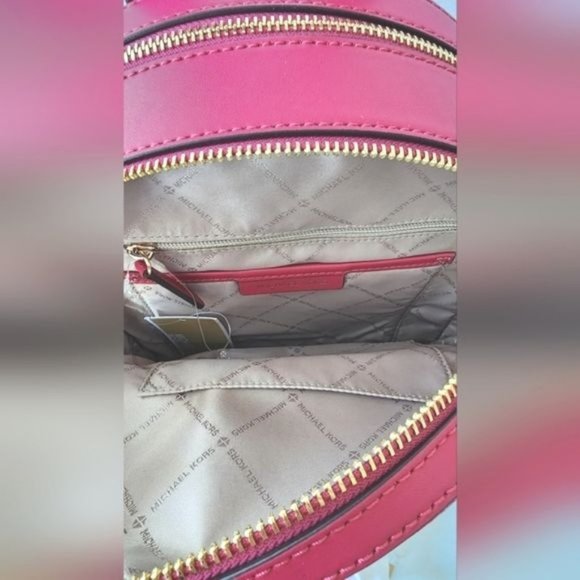 Michael Kors JACEE Carmine Pink LEATHER Backpack & Card Case BUNDLE NWT! - Picture 7 of 15